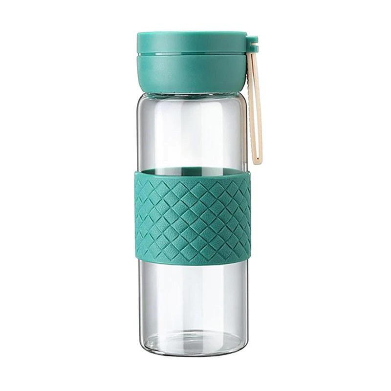 Super Sweet Water Bottle With Handle Anti-Scald Silicone Sleeve - Green - 420ml